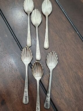 Vtg Antique Art Deco Godinger 4" Silver Sea Shell Tea/ Dessert Spoons Set Of 6